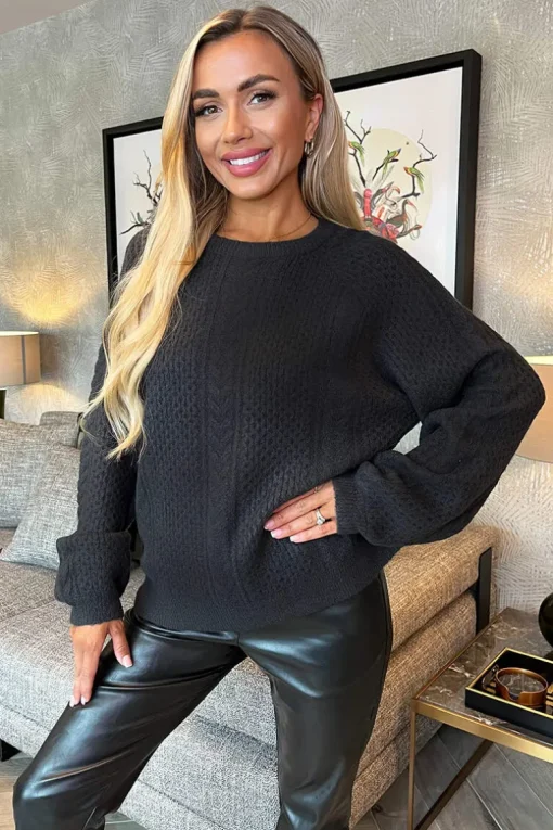 Anthracite Round Neck Cable Knit Jumper