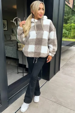 Biscuit Check Drawstring Teddy Hoodie