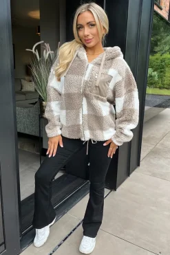 Biscuit Check Pocket Detail Hooded Teddy Jacket