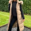 Biscuit Faux Fur Hooded Longline Padded Gilet