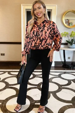 Black Abstract Print Long Sleeved Shirt