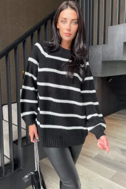 Black And Cream Oversized Stripe Knit Jumper
