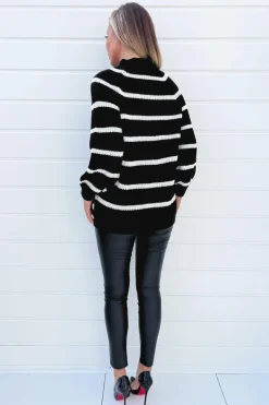 Black And Cream Oversized Stripe Knit Jumper