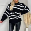 Black And Cream Smudged Stripe Knit Jumper