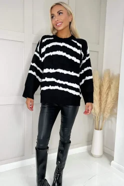 Black And Cream Smudged Stripe Knit Jumper