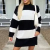 Black And Cream Striped Knitted Dress
