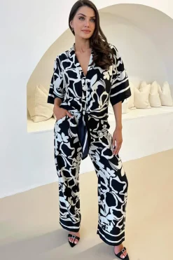 Black And White Abstract Printed Trousers