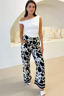 Black And White Abstract Printed Trousers