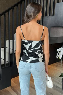 Black And White Leaf Print Cami Top