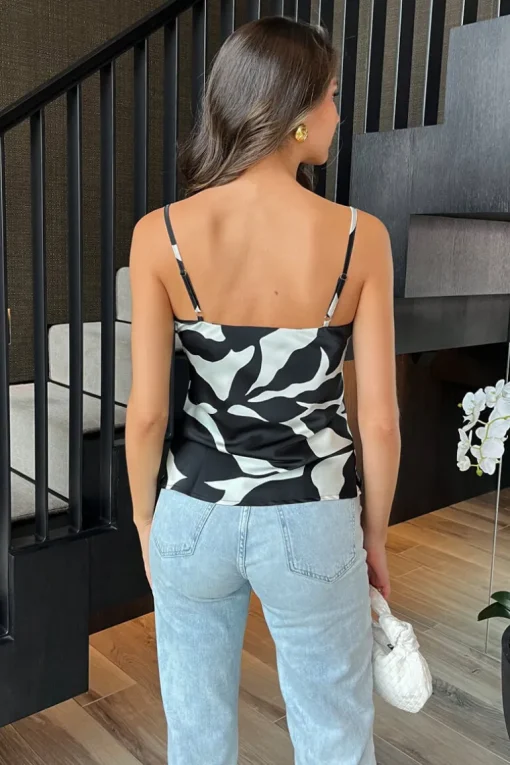 Black And White Leaf Print Cami Top