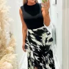 Black And White Printed 2 In 1 Double Frill Split Midi Dress