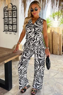 Black And White Zebra Print Button Front Tailored Waistcoat