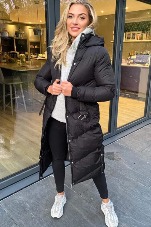 Black Belted Long Puffer Coat