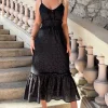 Black Broderie Frill Hem Midi Dress