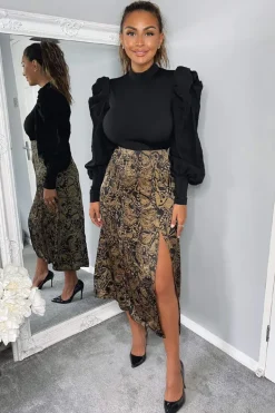 Black Butterfly Printed Skirt 2 in 1 Midi Dress