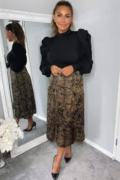 Black Butterfly Printed Skirt 2 in 1 Midi Dress