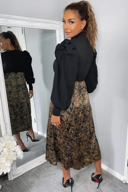 Black Butterfly Printed Skirt 2 in 1 Midi Dress