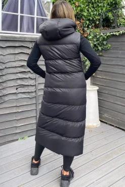 Black Drawstring Waist Puffer Gilet