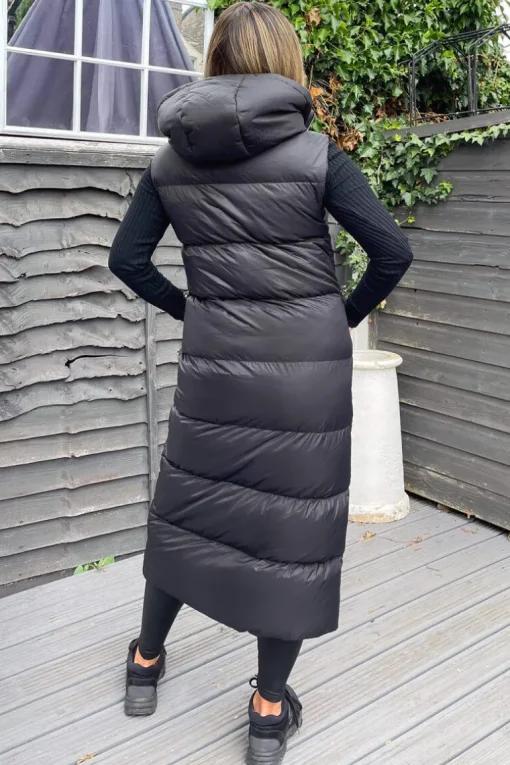 Black Drawstring Waist Puffer Gilet
