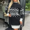 Black Fairisle Mock Neck Knitted Dress