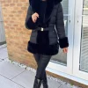 Black Faux Fur Trim Belted Jacket