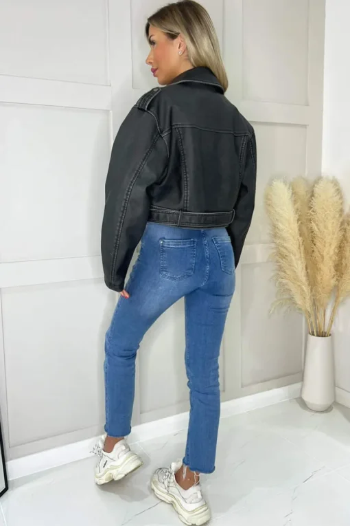 Black Faux Leather Cropped Jacket