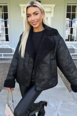 Black Faux Shearling Coat