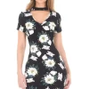 Black Floral Choker Mini Bodycon Dress