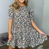 Black Floral Print Smock Dress