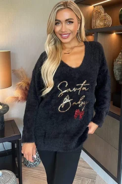 Black Fluffy Santa Baby Sequin Jumper