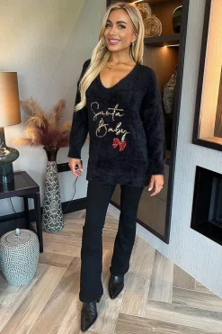Black Fluffy Santa Baby Sequin Jumper