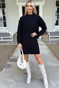 Black High Neck Knitted Jumper Dress