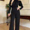 Black High Neck Puff Sleeve Jumpsuit