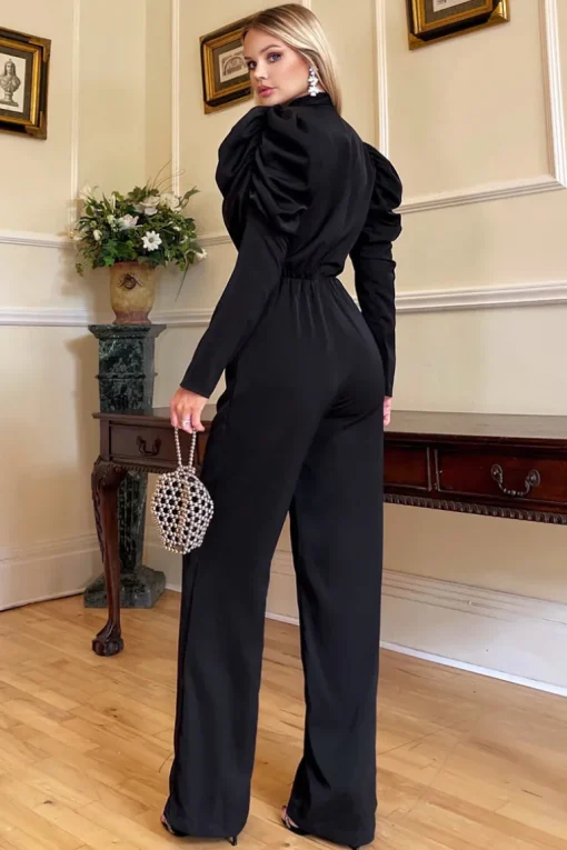 Black High Neck Puff Sleeve Jumpsuit