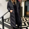 Black Hooded Puffer Coat with Zip Front Pockets