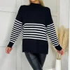 Black Knit Jumper With Cream Stripes