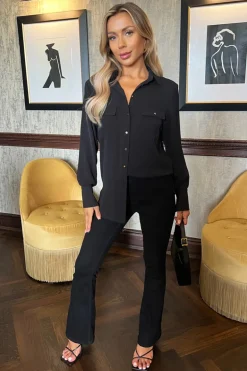 Black Long Sleeve Gold Button Shirt