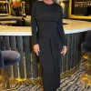 Black Long Sleeve Sash Bodycon Midi Dress