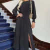 Black Long Sleeve Shirred Detail Midi Dress
