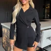 Black Long Sleeve Wrap Blazer Playsuit