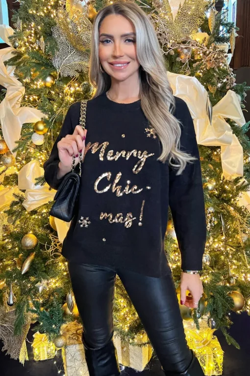 Black Merry Chic-mas Sequin Knit Jumper