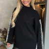 Black Mock Neck Blanket Stitch Detail Knit Jumper