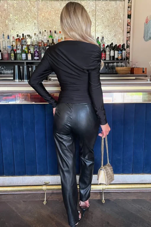 Black Off The Shoulder Long Sleeves Ruched Waist Top
