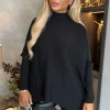 Black Oversized Mock Neck Jumper