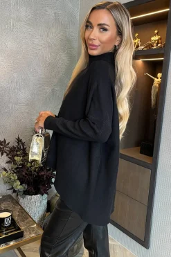 Black Oversized Mock Neck Jumper