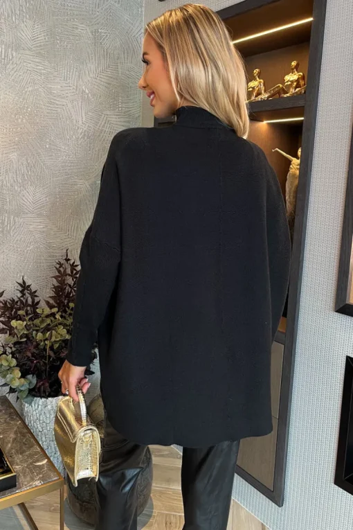 Black Oversized Mock Neck Jumper