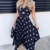 Black Polka Dot Sleeveless Pleated Dress