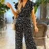 Black Printed Wrap Short Frill Sleeved Jumpsuit