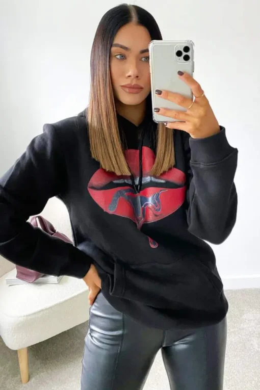 Black Red Lips Hoodie