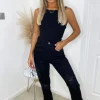Black Ripped Split Hem Jeans